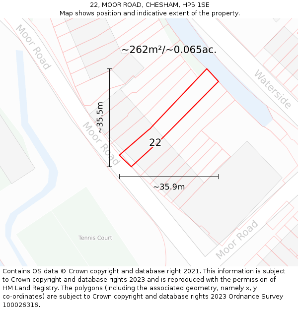 22, MOOR ROAD, CHESHAM, HP5 1SE: Plot and title map