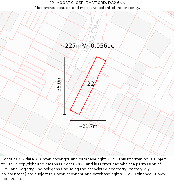 22, MOORE CLOSE, DARTFORD, DA2 6NN: Plot and title map