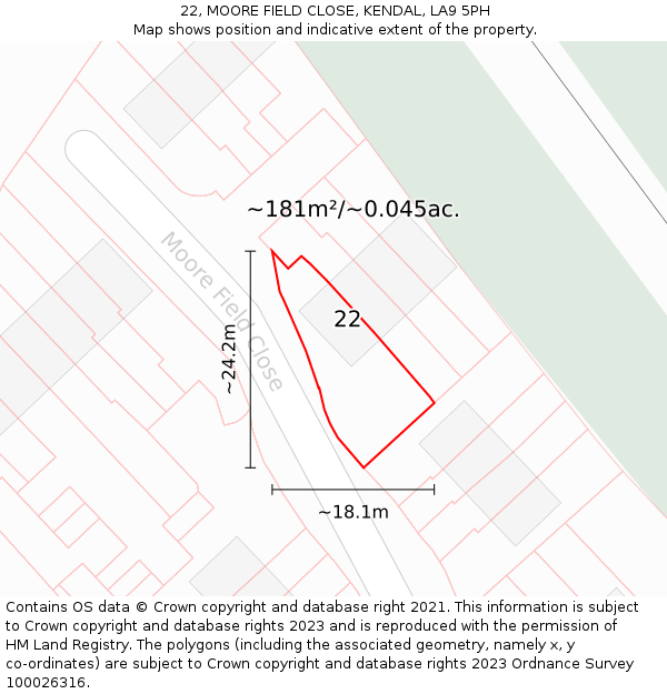 22, MOORE FIELD CLOSE, KENDAL, LA9 5PH: Plot and title map