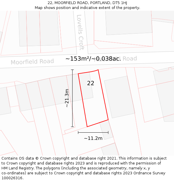 22, MOORFIELD ROAD, PORTLAND, DT5 1HJ: Plot and title map