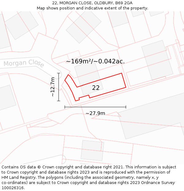 22, MORGAN CLOSE, OLDBURY, B69 2GA: Plot and title map
