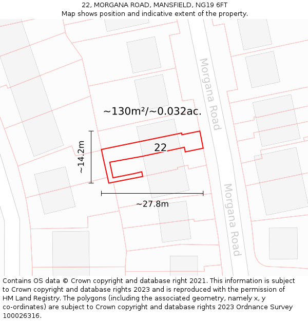 22, MORGANA ROAD, MANSFIELD, NG19 6FT: Plot and title map
