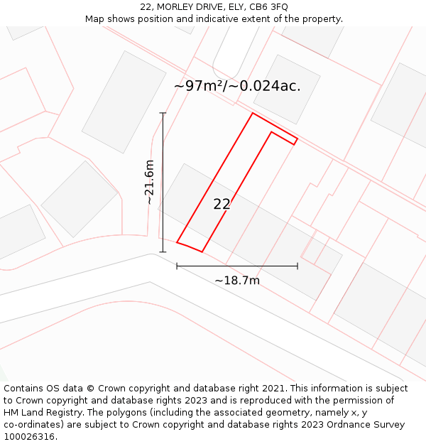 22, MORLEY DRIVE, ELY, CB6 3FQ: Plot and title map