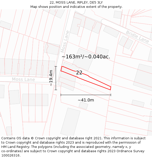 22, MOSS LANE, RIPLEY, DE5 3LY: Plot and title map