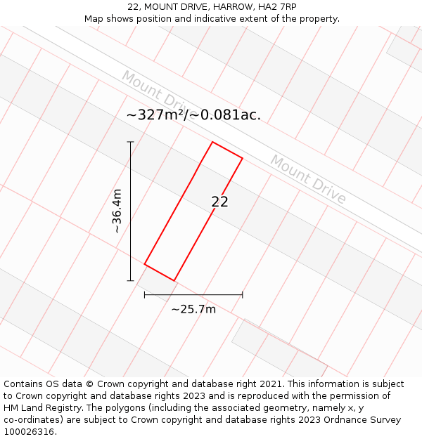22, MOUNT DRIVE, HARROW, HA2 7RP: Plot and title map