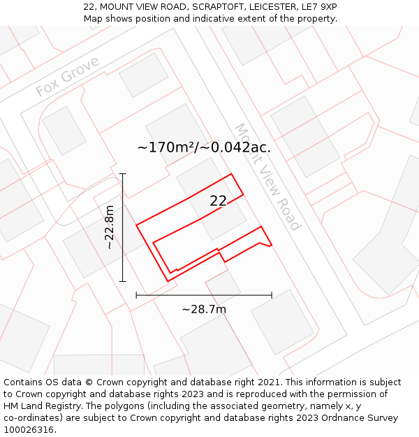 22, MOUNT VIEW ROAD, SCRAPTOFT, LEICESTER, LE7 9XP: Plot and title map
