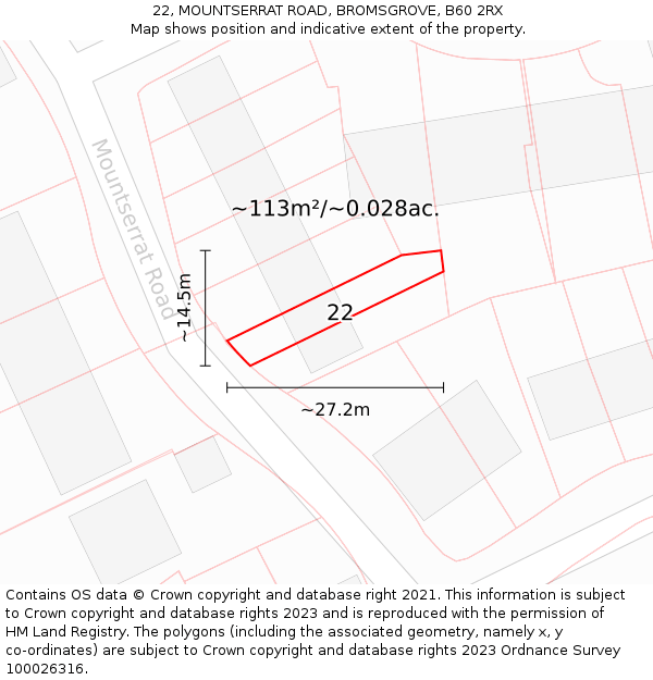 22, MOUNTSERRAT ROAD, BROMSGROVE, B60 2RX: Plot and title map
