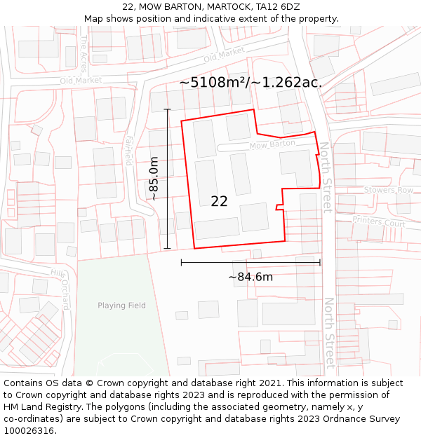 22, MOW BARTON, MARTOCK, TA12 6DZ: Plot and title map