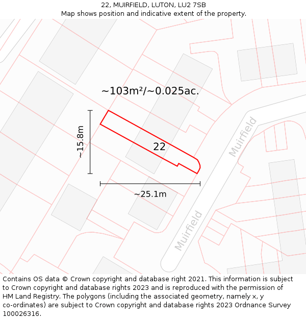 22, MUIRFIELD, LUTON, LU2 7SB: Plot and title map