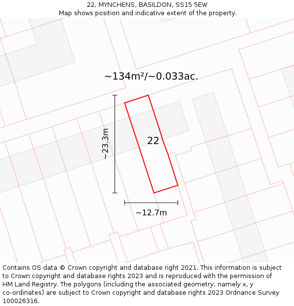 22, MYNCHENS, BASILDON, SS15 5EW: Plot and title map