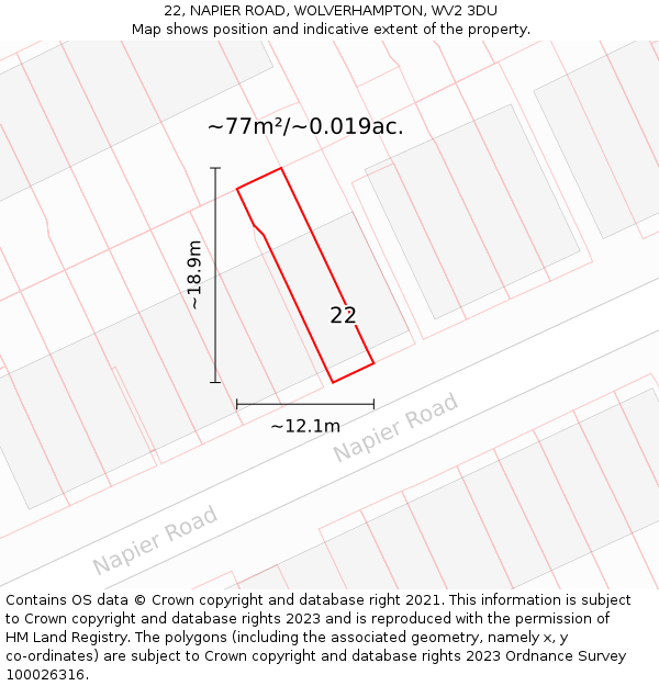 22, NAPIER ROAD, WOLVERHAMPTON, WV2 3DU: Plot and title map
