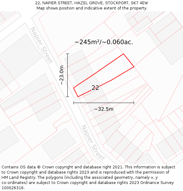 22, NAPIER STREET, HAZEL GROVE, STOCKPORT, SK7 4EW: Plot and title map