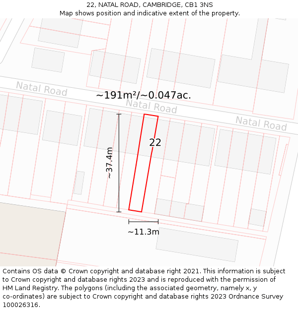 22, NATAL ROAD, CAMBRIDGE, CB1 3NS: Plot and title map