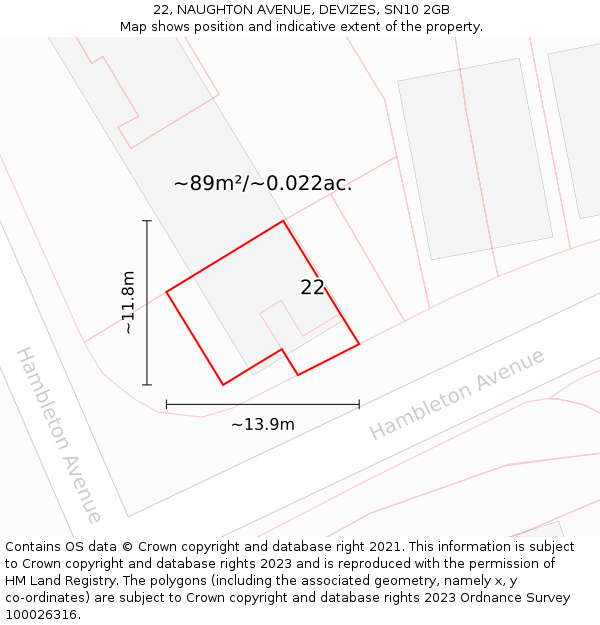 22, NAUGHTON AVENUE, DEVIZES, SN10 2GB: Plot and title map