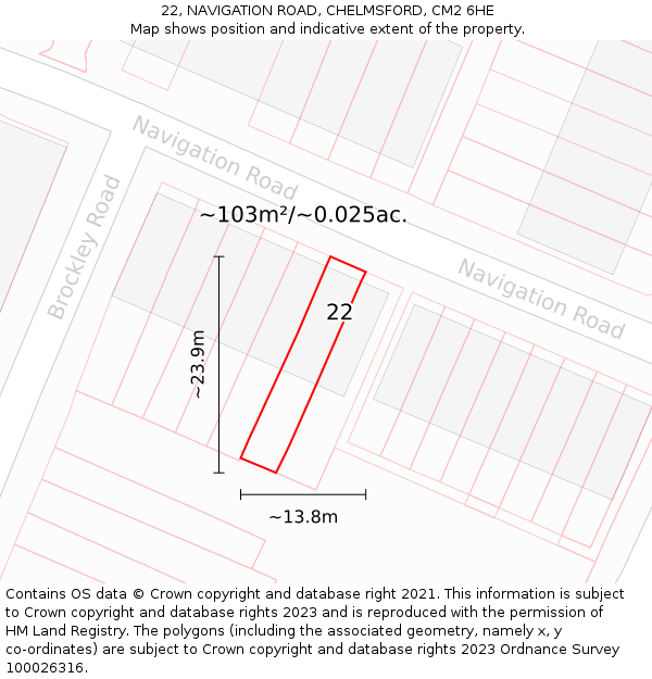 22, NAVIGATION ROAD, CHELMSFORD, CM2 6HE: Plot and title map