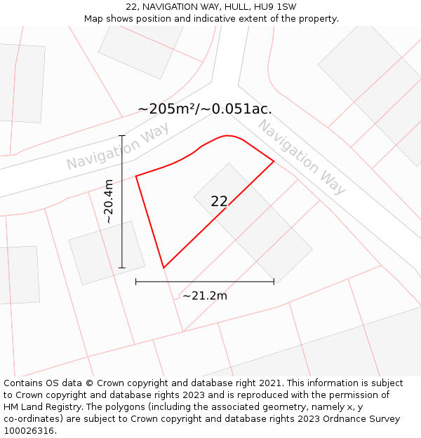 22, NAVIGATION WAY, HULL, HU9 1SW: Plot and title map