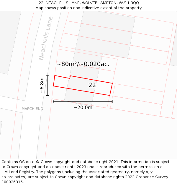 22, NEACHELLS LANE, WOLVERHAMPTON, WV11 3QQ: Plot and title map