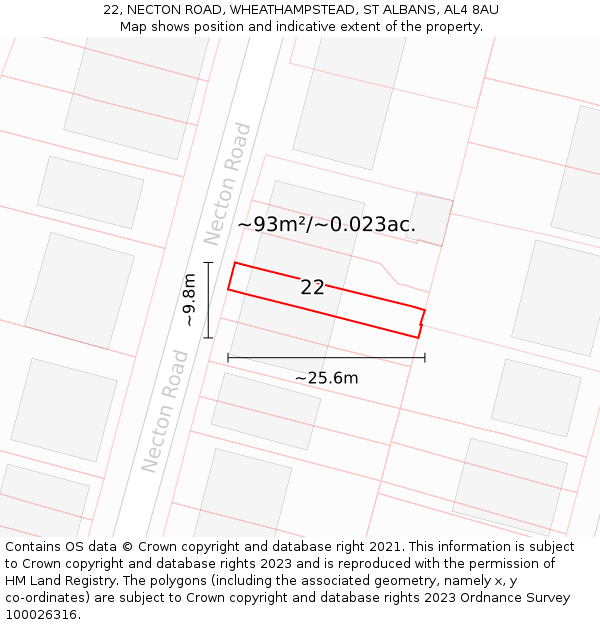 22, NECTON ROAD, WHEATHAMPSTEAD, ST ALBANS, AL4 8AU: Plot and title map