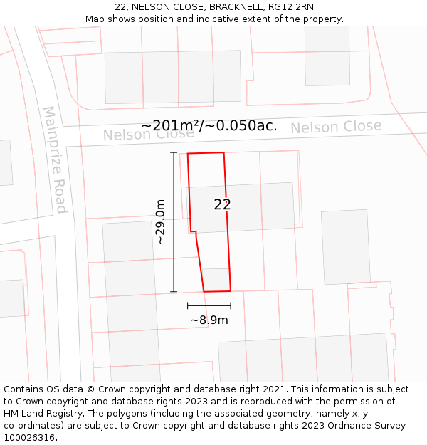 22, NELSON CLOSE, BRACKNELL, RG12 2RN: Plot and title map
