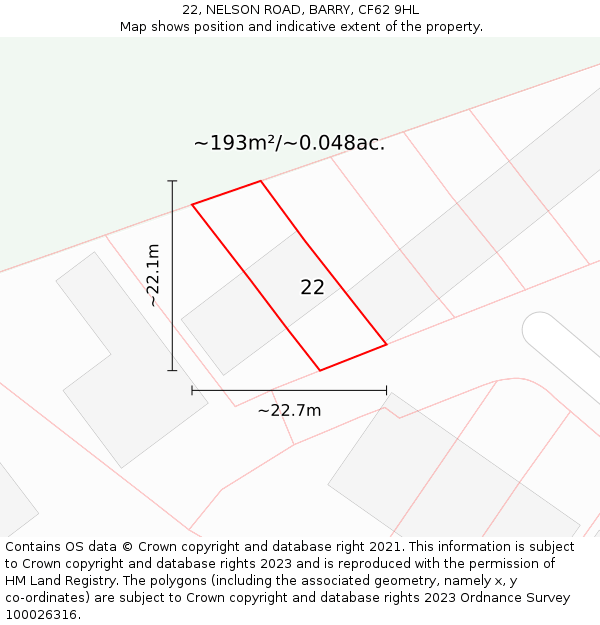 22, NELSON ROAD, BARRY, CF62 9HL: Plot and title map