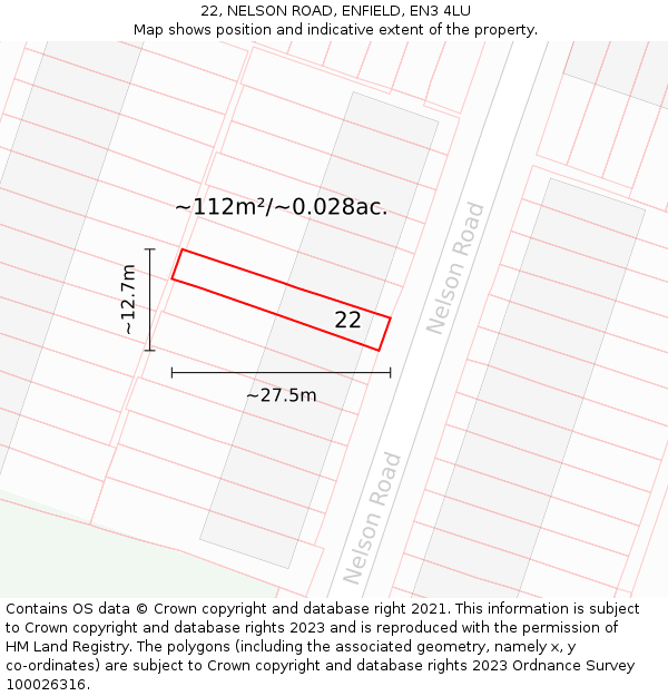 22, NELSON ROAD, ENFIELD, EN3 4LU: Plot and title map