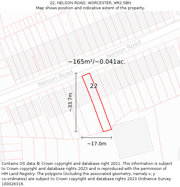 22, NELSON ROAD, WORCESTER, WR2 5BN: Plot and title map