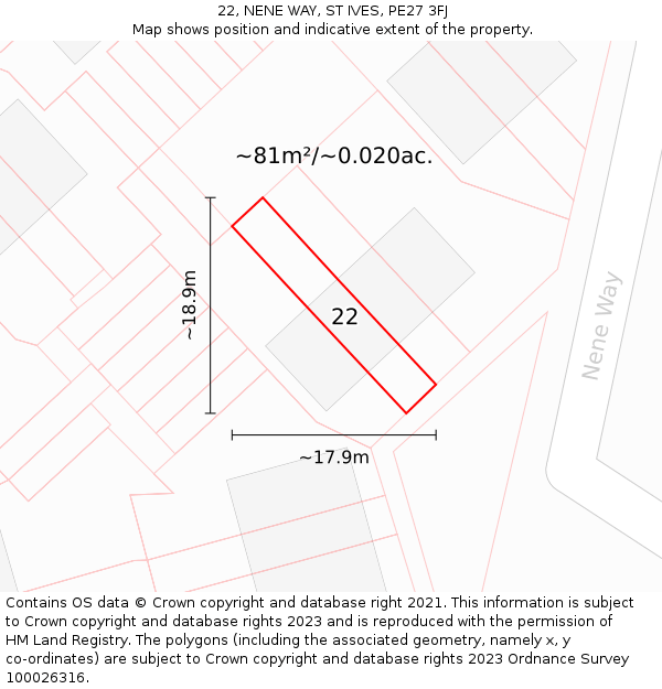 22, NENE WAY, ST IVES, PE27 3FJ: Plot and title map