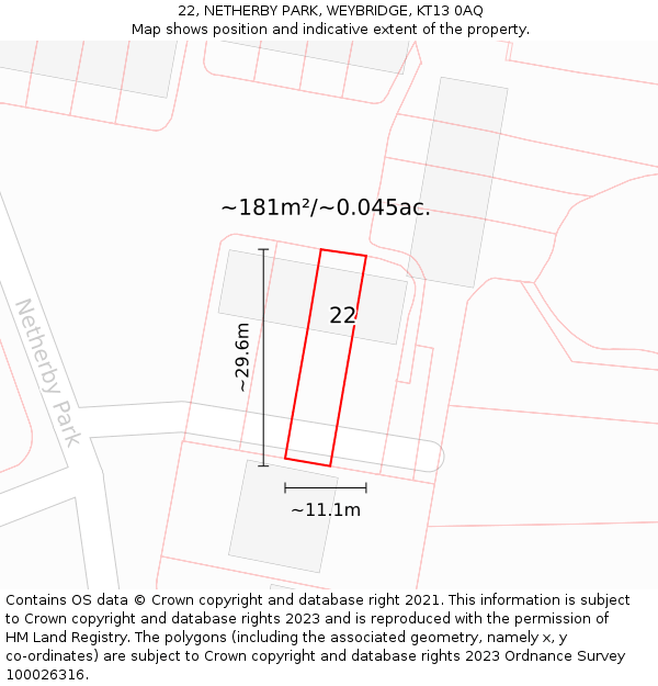 22, NETHERBY PARK, WEYBRIDGE, KT13 0AQ: Plot and title map