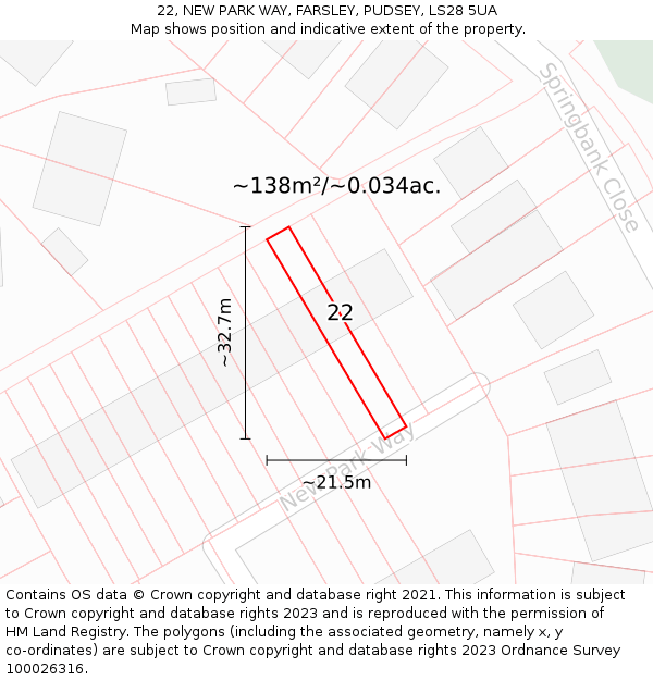 22, NEW PARK WAY, FARSLEY, PUDSEY, LS28 5UA: Plot and title map