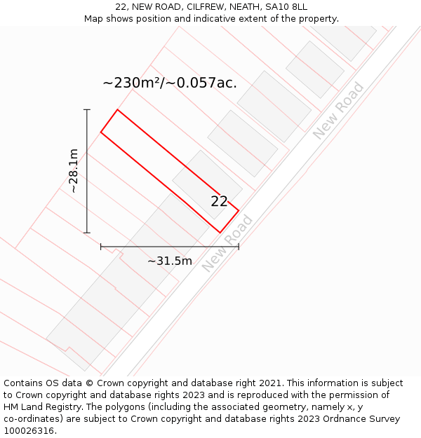 22, NEW ROAD, CILFREW, NEATH, SA10 8LL: Plot and title map