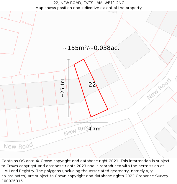 22, NEW ROAD, EVESHAM, WR11 2NG: Plot and title map