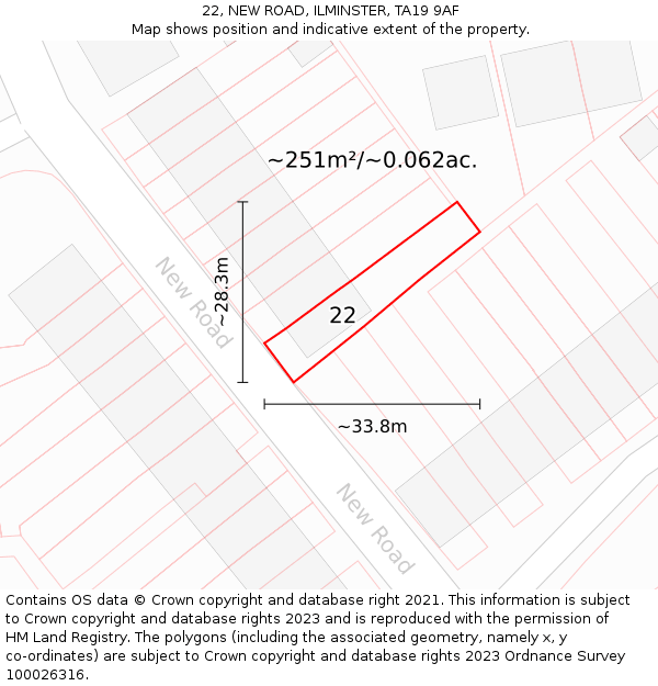 22, NEW ROAD, ILMINSTER, TA19 9AF: Plot and title map