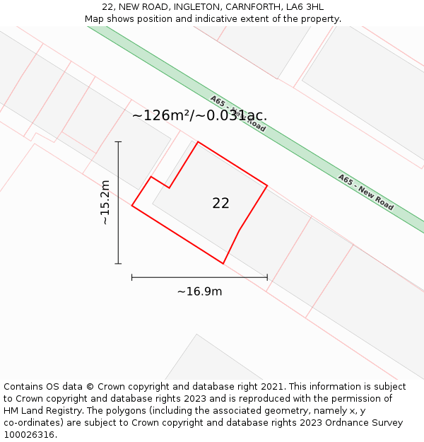 22, NEW ROAD, INGLETON, CARNFORTH, LA6 3HL: Plot and title map