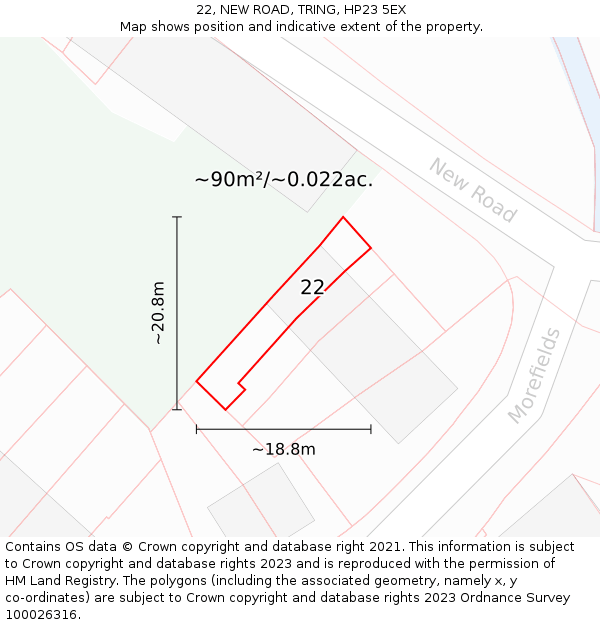 22, NEW ROAD, TRING, HP23 5EX: Plot and title map