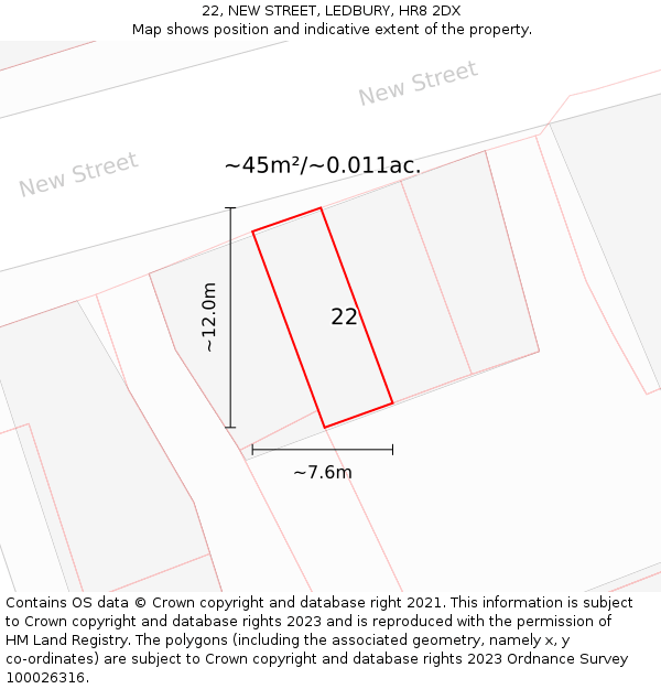 22, NEW STREET, LEDBURY, HR8 2DX: Plot and title map