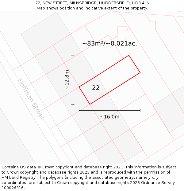 22, NEW STREET, MILNSBRIDGE, HUDDERSFIELD, HD3 4LN: Plot and title map