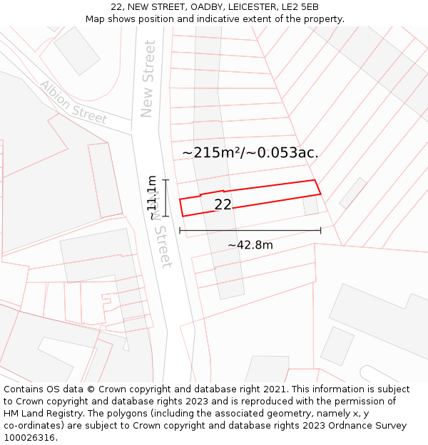 22, NEW STREET, OADBY, LEICESTER, LE2 5EB: Plot and title map