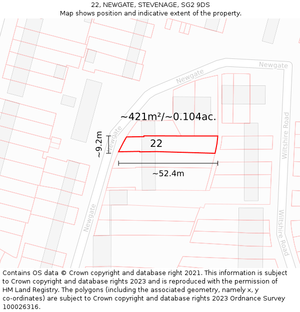 22, NEWGATE, STEVENAGE, SG2 9DS: Plot and title map
