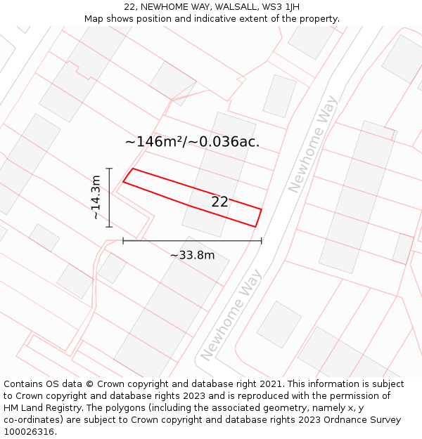 22, NEWHOME WAY, WALSALL, WS3 1JH: Plot and title map