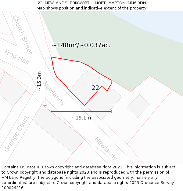 22, NEWLANDS, BRIXWORTH, NORTHAMPTON, NN6 9DN: Plot and title map