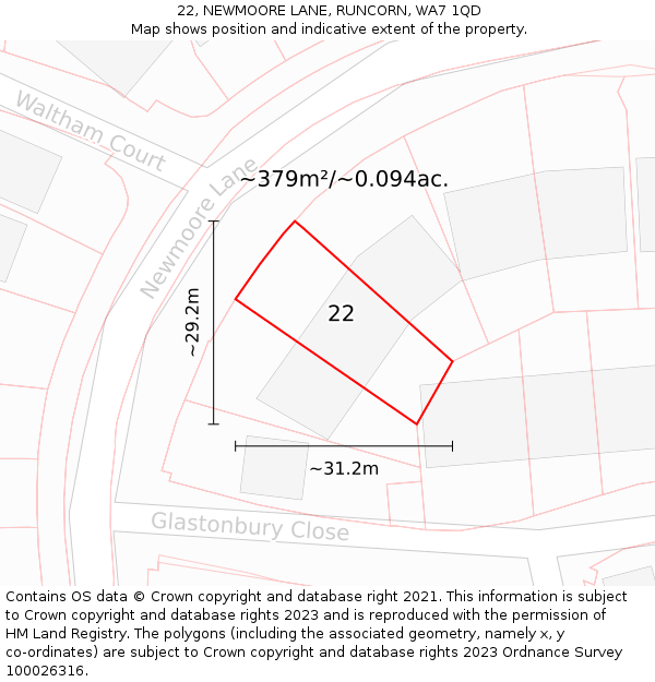 22, NEWMOORE LANE, RUNCORN, WA7 1QD: Plot and title map