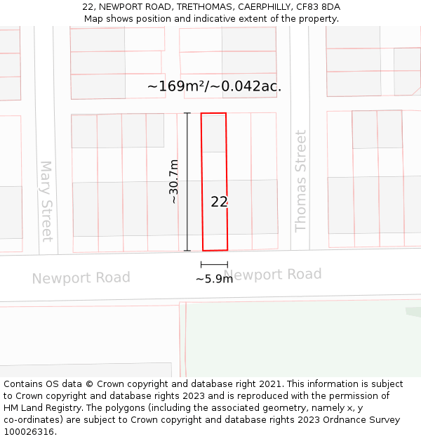 22, NEWPORT ROAD, TRETHOMAS, CAERPHILLY, CF83 8DA: Plot and title map