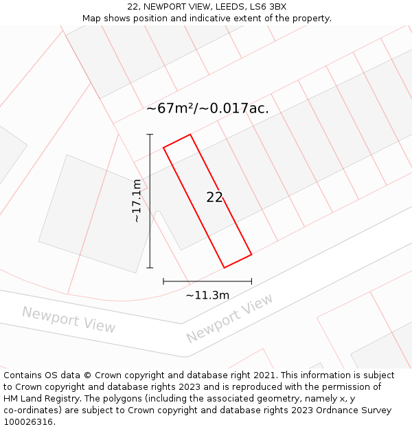 22, NEWPORT VIEW, LEEDS, LS6 3BX: Plot and title map