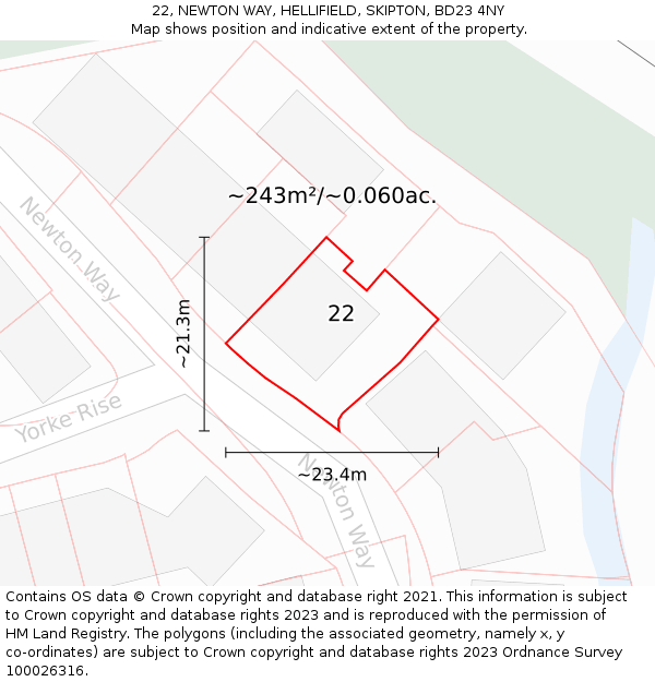 22, NEWTON WAY, HELLIFIELD, SKIPTON, BD23 4NY: Plot and title map