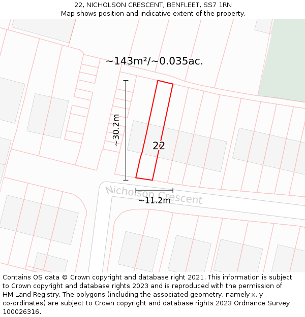 22, NICHOLSON CRESCENT, BENFLEET, SS7 1RN: Plot and title map