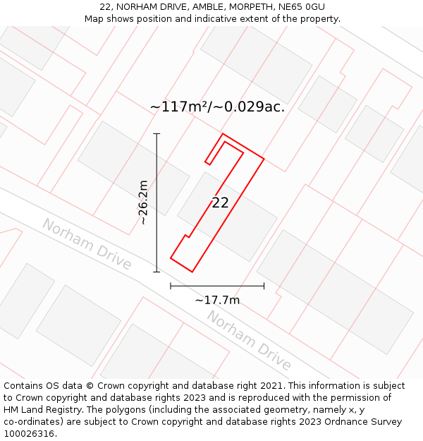 22, NORHAM DRIVE, AMBLE, MORPETH, NE65 0GU: Plot and title map