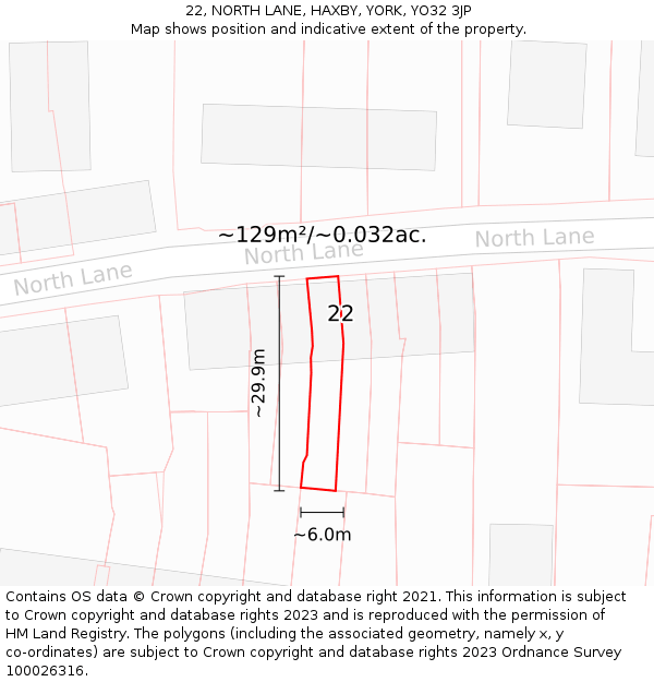 22, NORTH LANE, HAXBY, YORK, YO32 3JP: Plot and title map