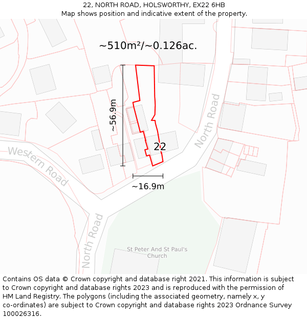 22, NORTH ROAD, HOLSWORTHY, EX22 6HB: Plot and title map
