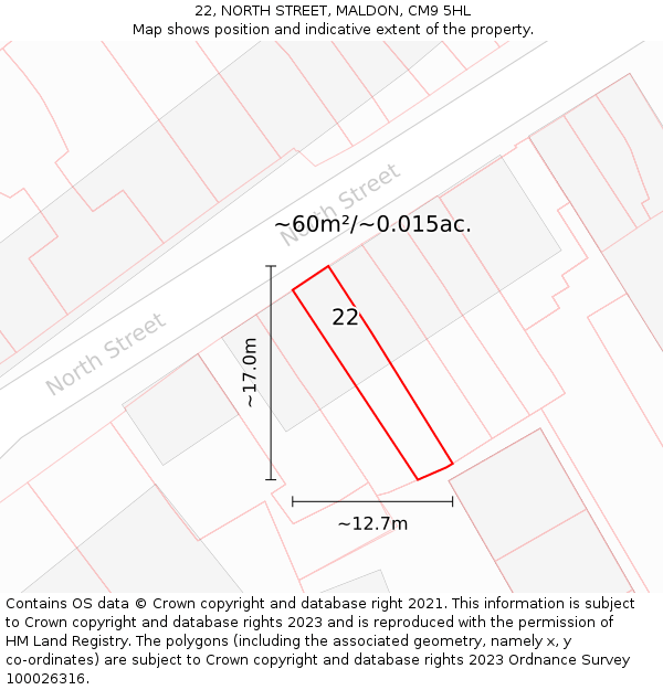 22, NORTH STREET, MALDON, CM9 5HL: Plot and title map