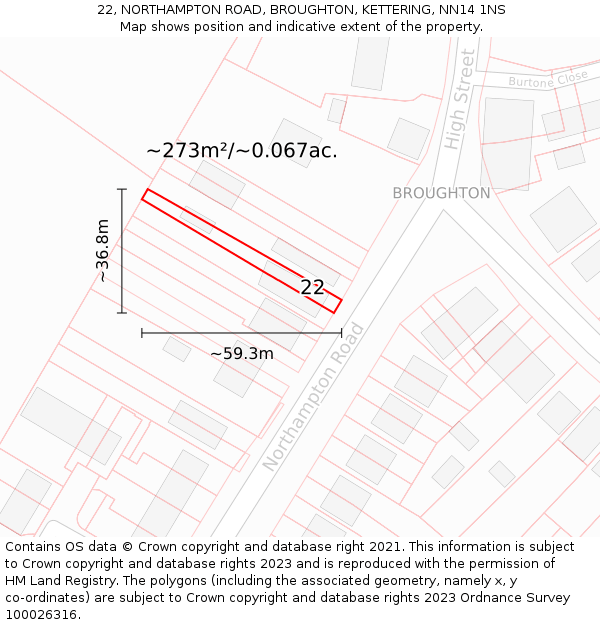 22, NORTHAMPTON ROAD, BROUGHTON, KETTERING, NN14 1NS: Plot and title map